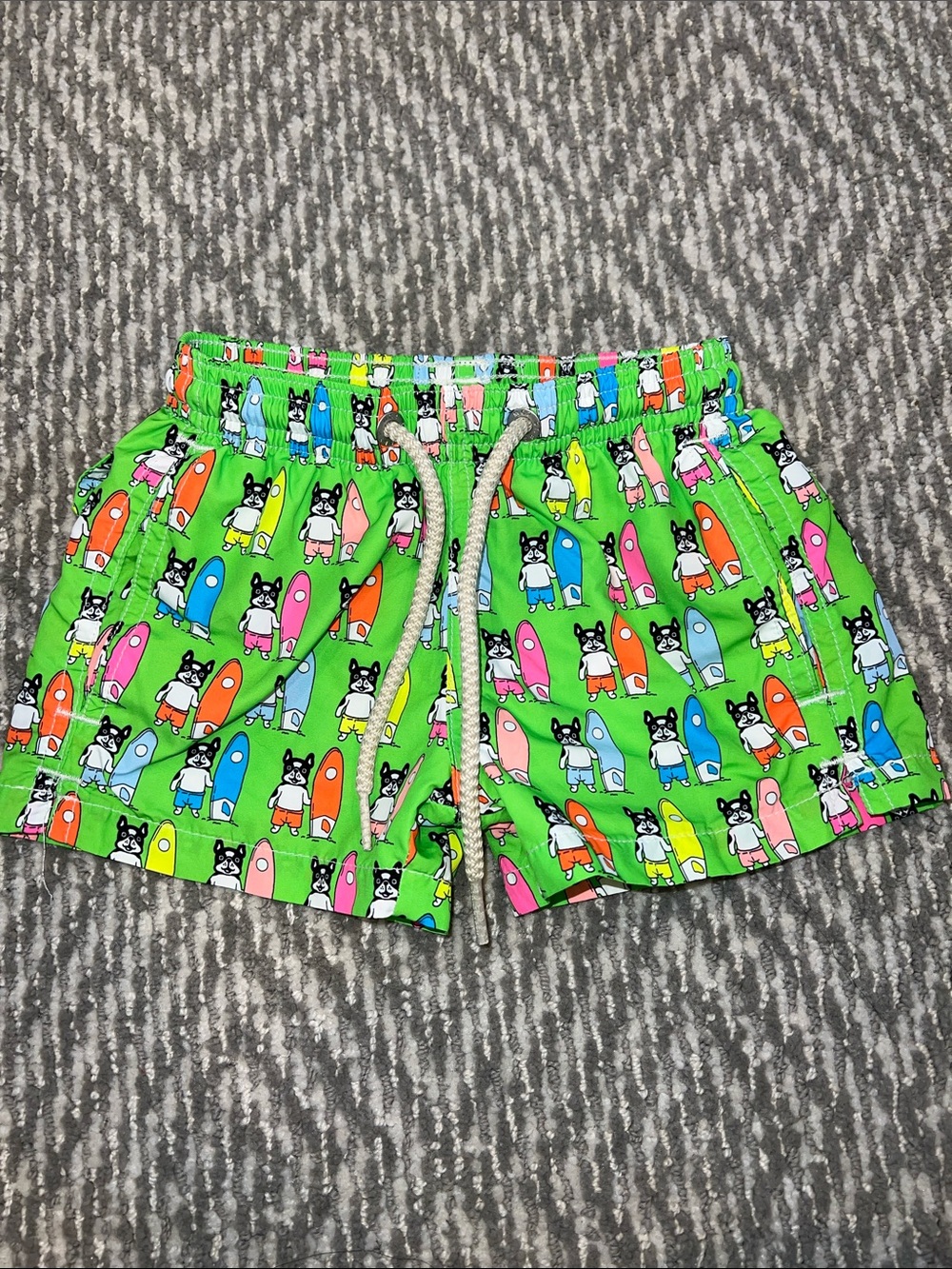 MC2 Saint Barth Neon Green Surf Dog Swim Shorts with Multicolor Boards